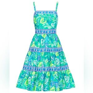 Lilly Pulitzer Green and Blue Floral Midi Dress